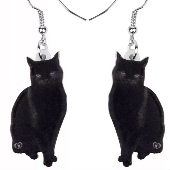 Black Cat Lightweight Earrings Halloween Kitty Goth - Picture 1 of 5